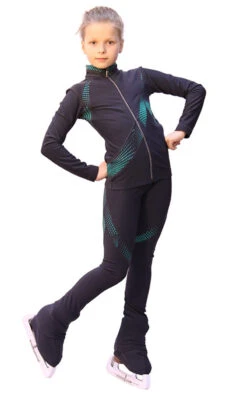 IceDress Figure Skating Outfit - Thermal - Cascade (Dark Gray With Mint Thermo-applications)