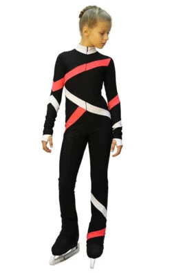 IceDress - Figure Skating Training Overalls - Quad (Black, Coral And White)