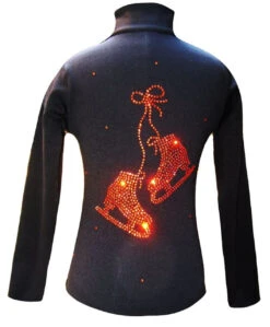 Black Ice Skating Jacket With Orange "Pair Of Skates" Rhinestones Design