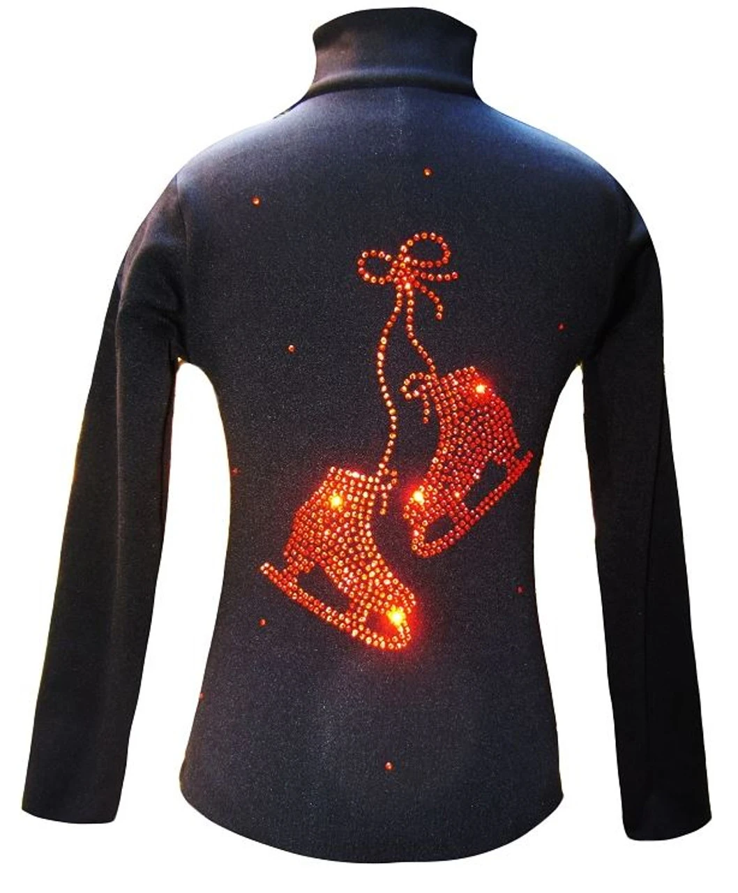Black Ice Skating Jacket With Orange "Pair Of Skates" Rhinestones Design 3 Black Ice Skating Jacket With Orange "Pair Of Skates" Rhinestones Design