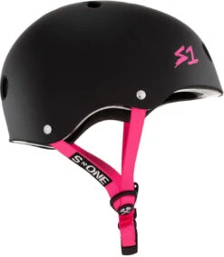 S1 Lifer Helmet - Black Matte W/ Pink Straps -Figure Skating Equipment Shop 2 83701.1678418232
