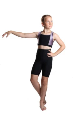 Icedress - Crop-Top And Biker Shorts With Criss Cross Lace Design (Black And Lilac) -Figure Skating Equipment Shop 3.1672313938 28482.1672314852