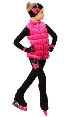 IceDress Figure Skating Outfit - Thermal - Velvet Butterfly With Vest (Hot Pink)