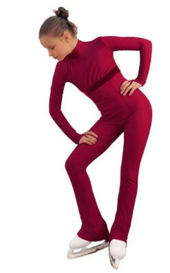 IceDress Figure Skating Overalls - Thermal - Style (Bordeaux With Velvet Trim)