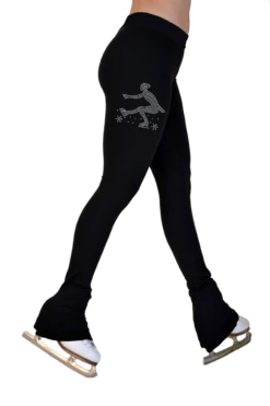 ChloeNoel P622F All Black 3" Waist Band Light Weight Fleece Figure Skating Pants W/ Mini Sit Spin Crystals Combination