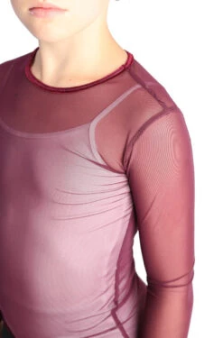 IceDress - Figure Skating Two-Layer Top : Mesh Long Sleeve With Cami Top (Burgundy And White) -Figure Skating Equipment Shop 5.1672309831 23176.1672314344