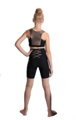 Icedress - Crop-Top And Biker Shorts With Criss Cross Lace Design (Black And Beige) -Figure Skating Equipment Shop 5.1672313894 72175.1672314845