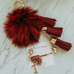 Ice Skating Jewelry - Fluffy & Burgundy Keychain -Figure Skating Equipment Shop Fluffy Burgundy 2 86968.1578915034