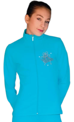 ChloeNoel JT811 Solid Fleece Fitted Elite Figure Skating Jacket W/ Mini Fuchsia Ribbon Crystals Combination