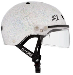 S1 Lifer Visor Helmet - White Gloss Glitter -Figure Skating Equipment Shop LiferVisor NEWWhiteGlitter Clear Side 40269.1585005663 44257.1607684443
