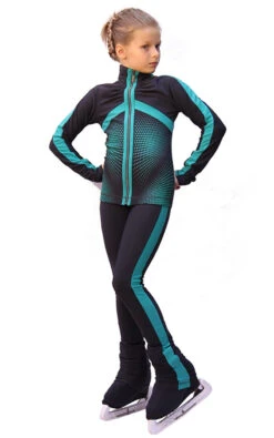 IceDress Figure Skating Outfit - Thermal - Jump (Dark-Grey With Mint Stripes)