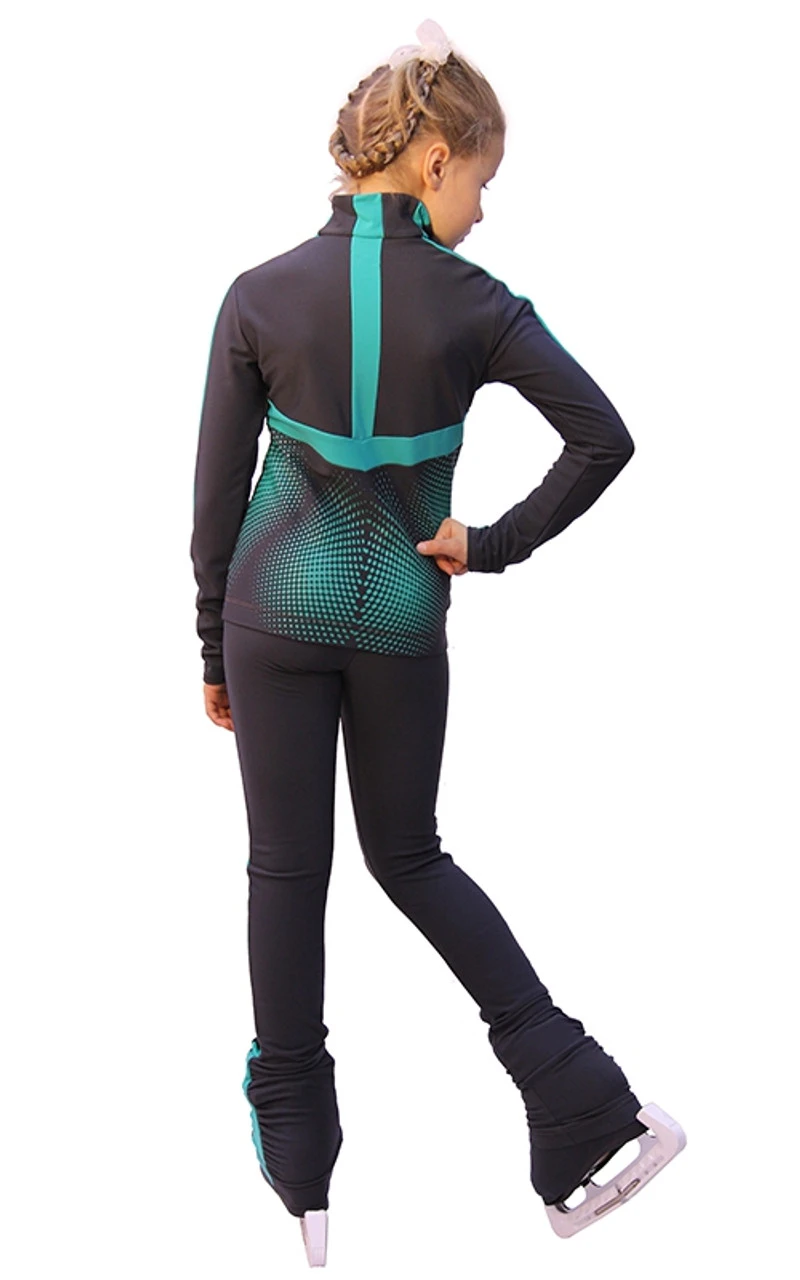 IceDress Figure Skating Pants- Jump (Dark-Grey With Mint Stripes) 3 IceDress Figure Skating Pants- Jump (Dark-Grey With Mint Stripes)