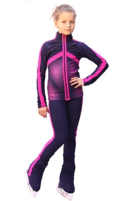 IceDress Figure Skating Outfit - Thermal - Jump (Gray-Blue With Fuchsia Stripes)