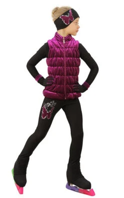 IceDress Figure Skating Outfit - Thermal - Velvet Butterfly With Vest (Fuchsia)