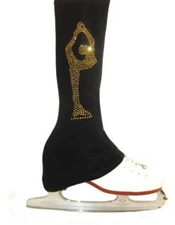 Figure Skating Pants With Gold Crystals "Biellmann" Rhinestone Applique