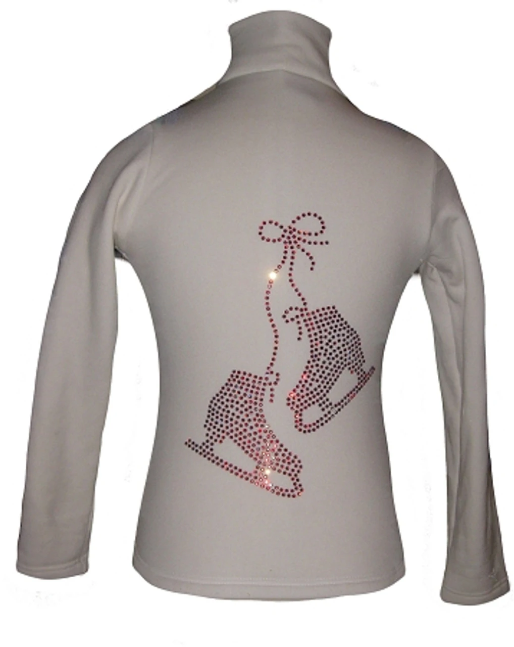 White Ice Skating Jacket With "Pair Of Skates" Red Crystal Rhinestone Applique